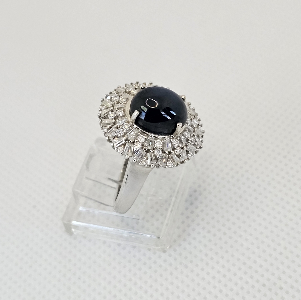 Genuine Blue Star Sapphire & Moissanite Ring Platinum Over Sterling Silver Sz 7! - Picture 11 of 11